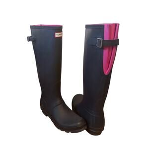 HUNTER Adjustable Rain Boots Navy Pink Size 10